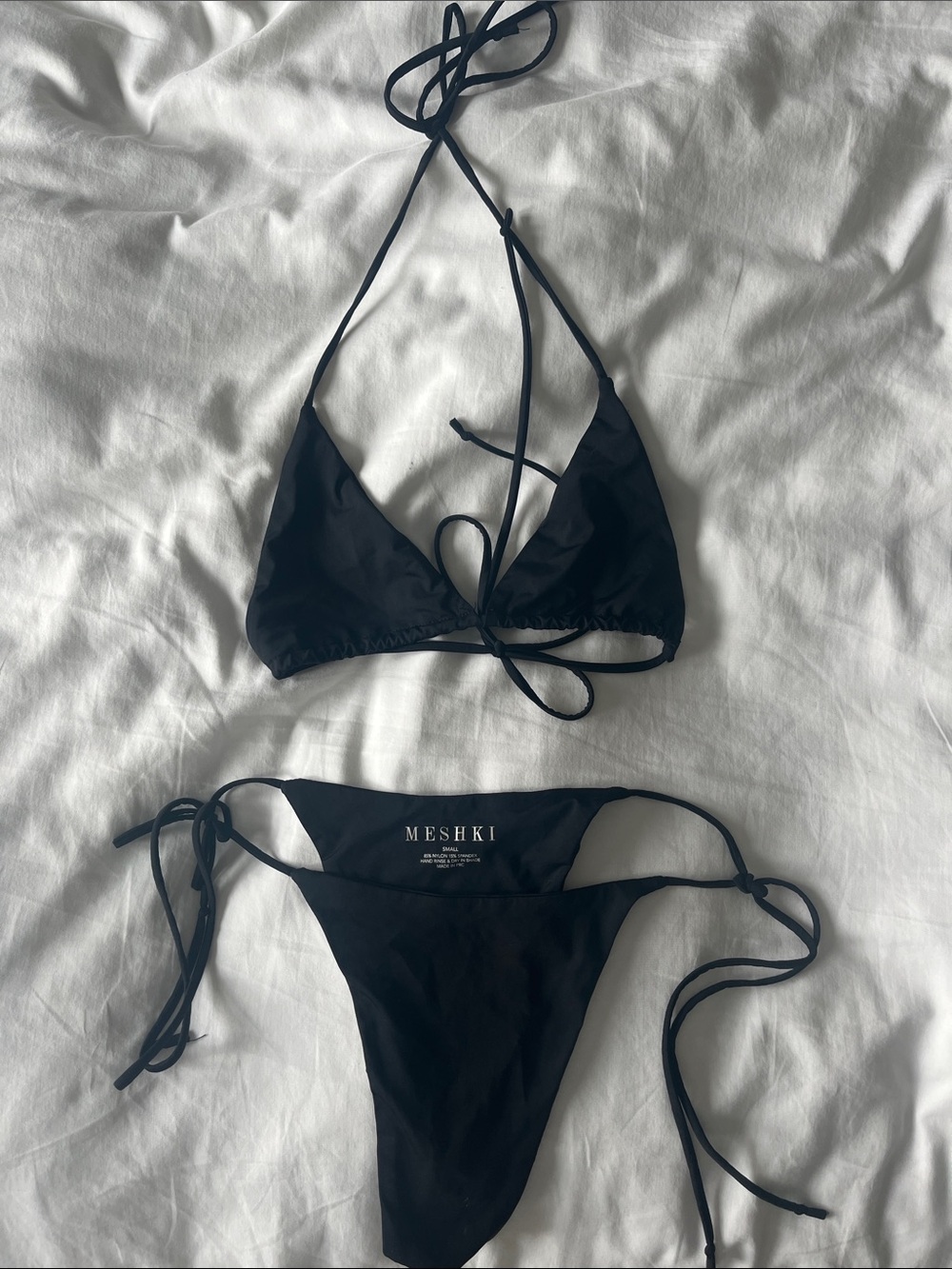 Meshki Black String Triangle Bikini Set